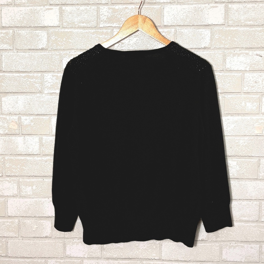 Womens Black Lambswool Cashmere Beaded Cardigan Size XL Holiday Elevated Career - Picture 5 of 10